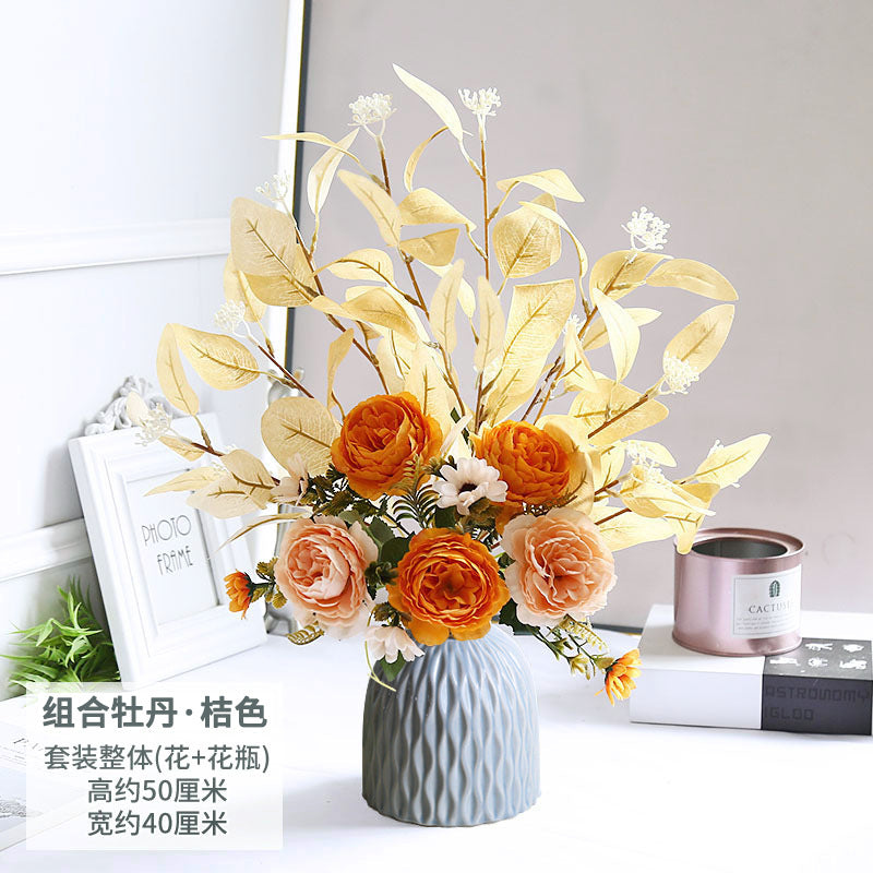 Elegant Faux Flower Arrangement - Lifelike Decorative Piece for Living Room | Luxurious Home Décor in Mediterranean Style