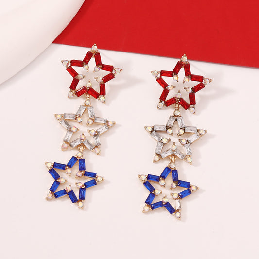 Stylish Geometric Star-Shaped Earrings with Sparkling Diamonds - Chic Lightweight Luxury Jewelry for Women