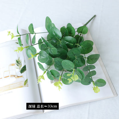 Lifelike Faux Greenery 7-Branch Golden Money Plant for Home Decor - Artificial Eucalyptus Floral Arrangement - Perfect for Garden Projects and Elegant Centerpieces