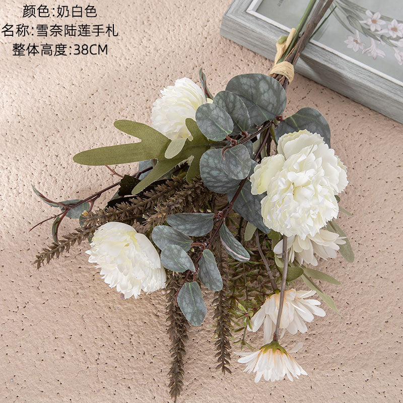 Beautiful Snowy Lotus Handcrafted Faux Flower Bouquet - Ideal for Home Décor, Wedding Decorations, and Wall Art - CF01218A