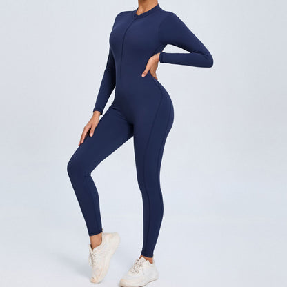 Zip Up Long Sleeve Yoga Jumpsuit for Women and Functional Fitness Bodysuit with Leggings for Gym Workouts