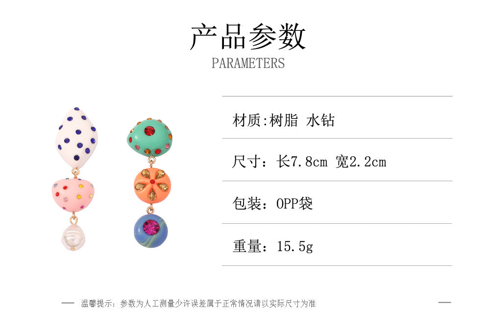 Colorful Resin Geometric Design Earrings with Sparkling Rhinestones - Trendy, Versatile & Perfect for Expressing Your Unique Style