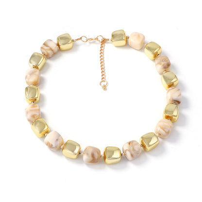 Stylish Minimalist Geometric Resin Beaded Square Necklace for Women - Elegant Choker-Style Chain for Effortless Everyday Chic