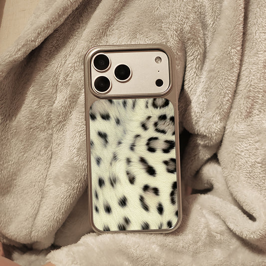 Stylish Leopard Print Electrodeposited Silver Lambskin Phone Case for iPhone 17 Pro, 16 Soft Shell, Black Frame, Perfect Protection for iPhone 15