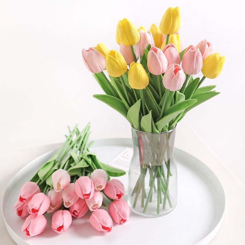 Elegant Realistic Tulip Faux Flowers Arrangement - Stunning Home Décor Piece for Living Room, Dining Table Floral Art, Perfect for Photography Props and Events