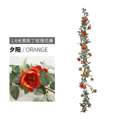 1.8m Austin Rose Vine Decorative Wall Hanging - Lifelike Artificial Flower Ivy for Concealing Air Conditioning Ducts and Enhancing Home Aesthetics