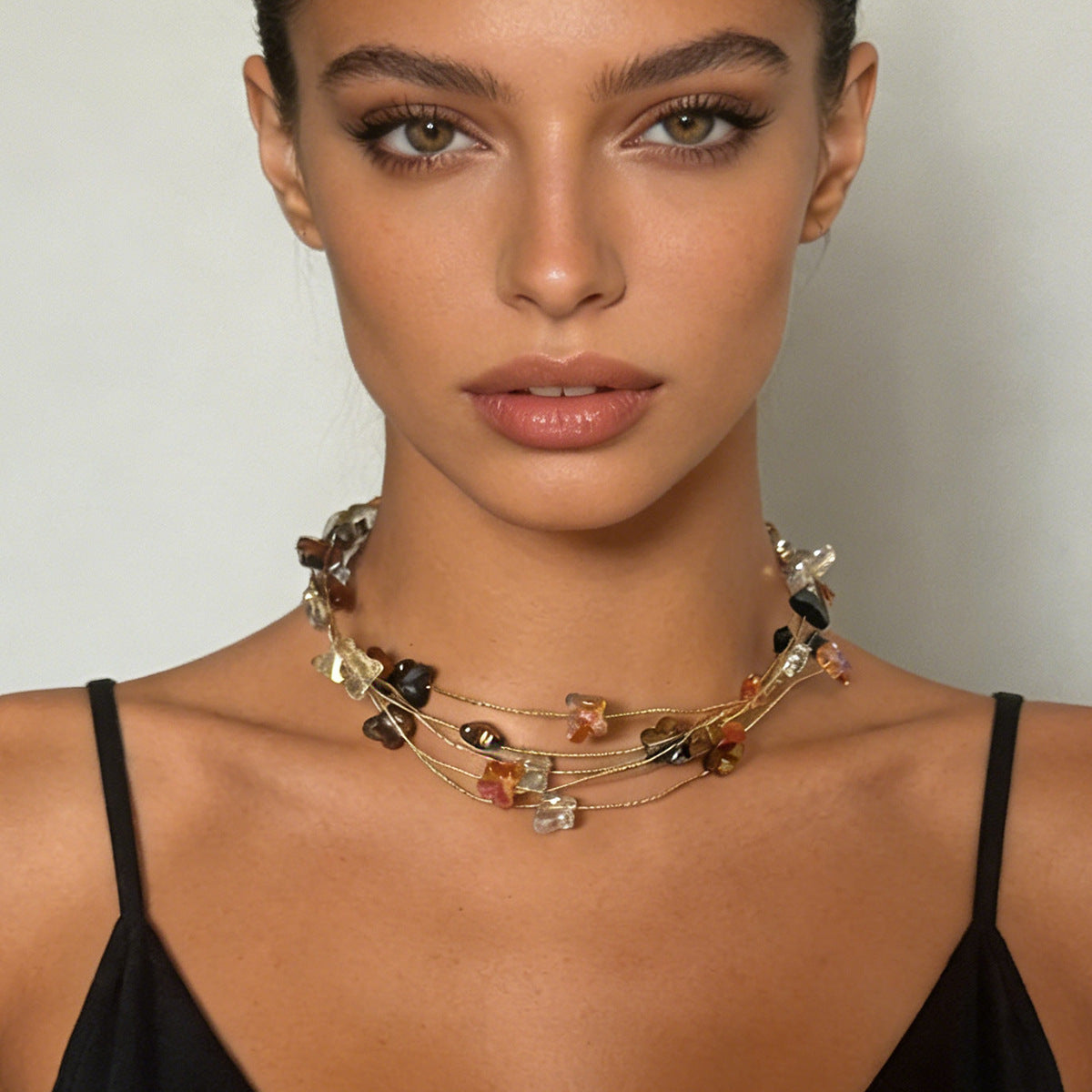 Chic Korean-Inspired Multi-Layer Handmade Woven Crystal Colorful Butterfly Flower Choker Necklace – Elevate Your Style with Fresh, Sweet Elegance!