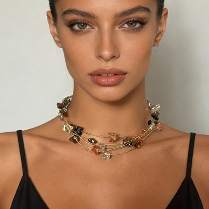 Chic Korean-Inspired Multi-Layer Handmade Woven Crystal Colorful Butterfly Flower Choker Necklace – Elevate Your Style with Fresh, Sweet Elegance!