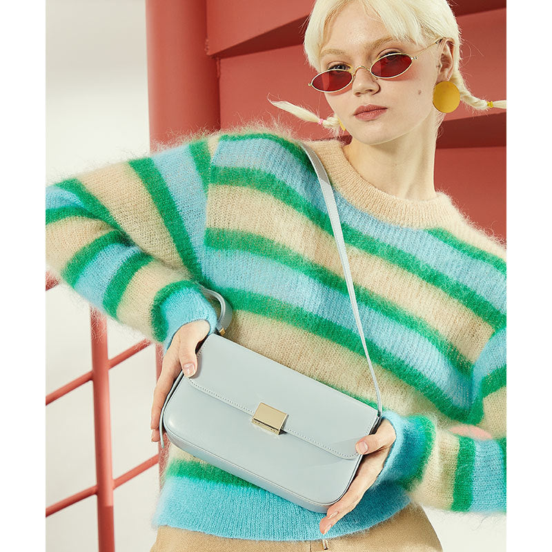 Elegant Candy Colored Luxury Women's Leather Shoulder Bag Versatile Small Square Crossbody Purse for Every Occasion
