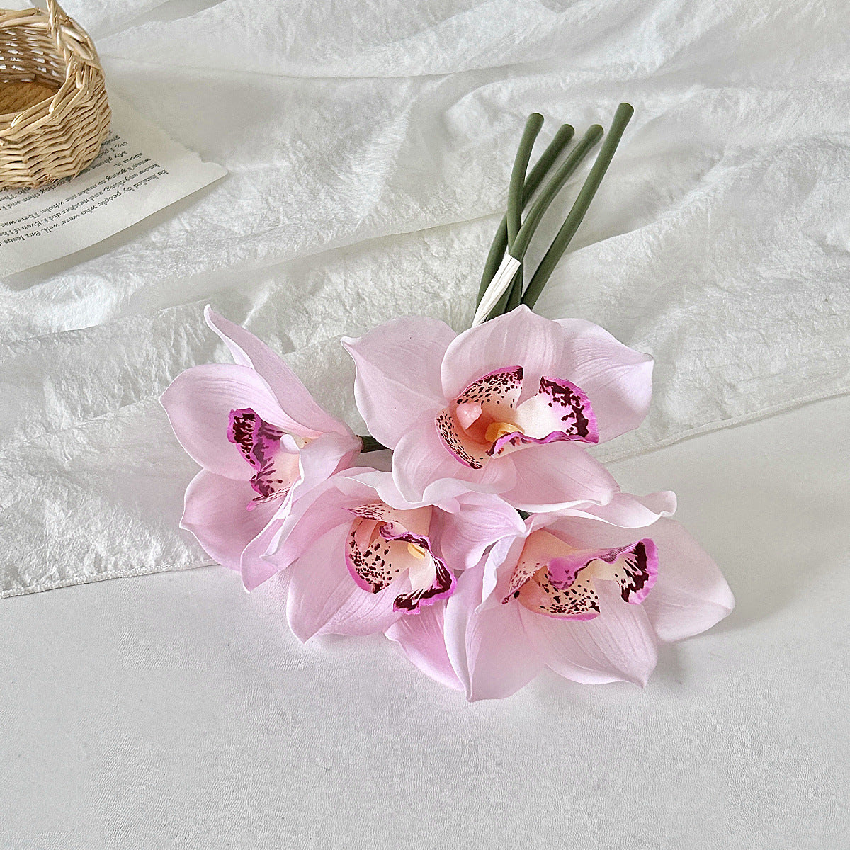 Luxurious Touch Moisturizing Handcrafted Orchid Bouquet - Realistic Faux Phalaenopsis Flowers for Brides, Home Décor, and Photography Props