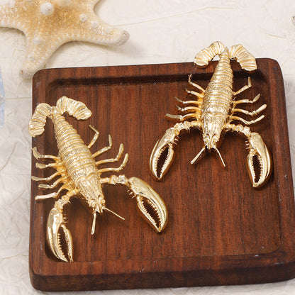 Chic Minimalist Retro Alloy Lobster Earrings - Unique Ocean-Inspired Jewelry for Effortless Vacation Style