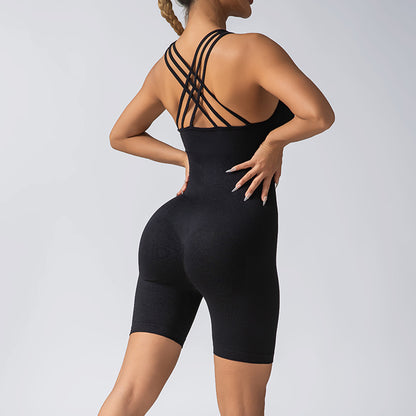 Seamless Cross Back Bodysuit with Built in Chest Pads Versatile Yoga Outfit for Comfort Support for Gym Workouts Daily Activities