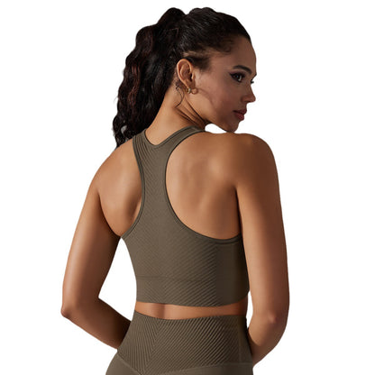 Seamless Jacquard Knit Yoga Top with Racerback Women's Breathable Shockproof Sports Bra for Fitness Comfort