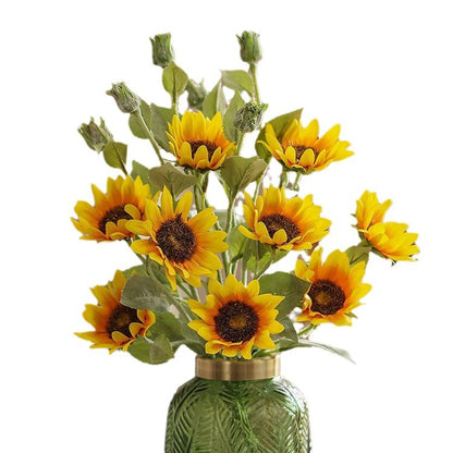 5-Piece Velvet Sunflower Faux Flowers - Stunning Silk Floral Arrangement for Home Decor and Sun-Themed Accents