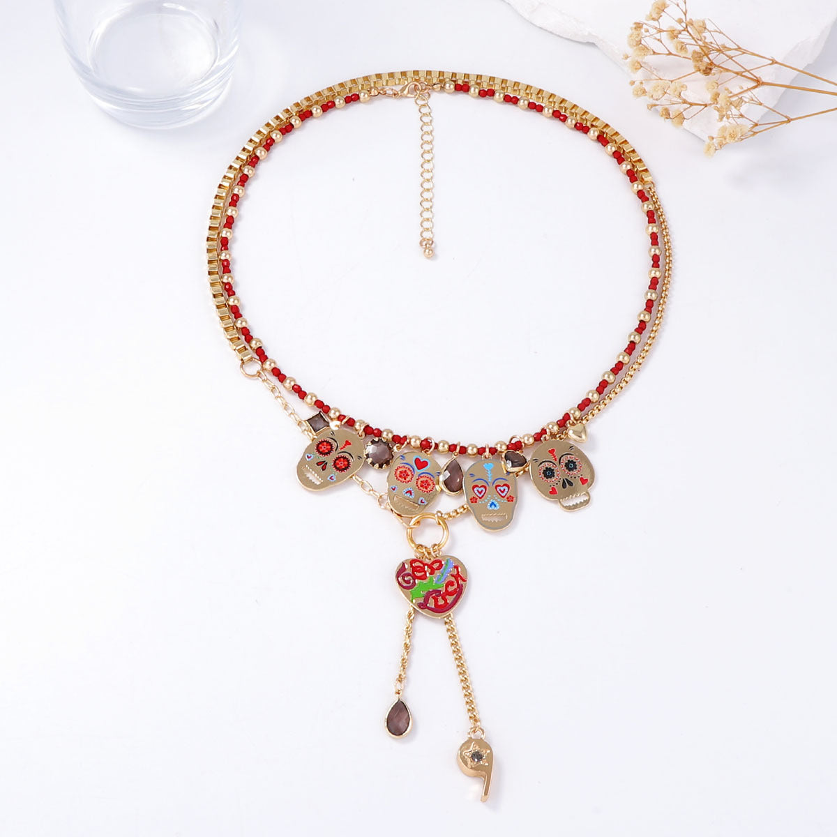 Stylish Halloween-Themed Set of 2 Metal Skull Pendant Necklaces - Creative and Luxurious Accessories for Women