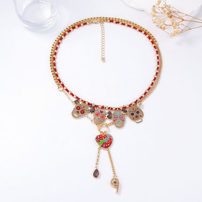 Stylish Halloween-Themed Set of 2 Metal Skull Pendant Necklaces - Creative and Luxurious Accessories for Women