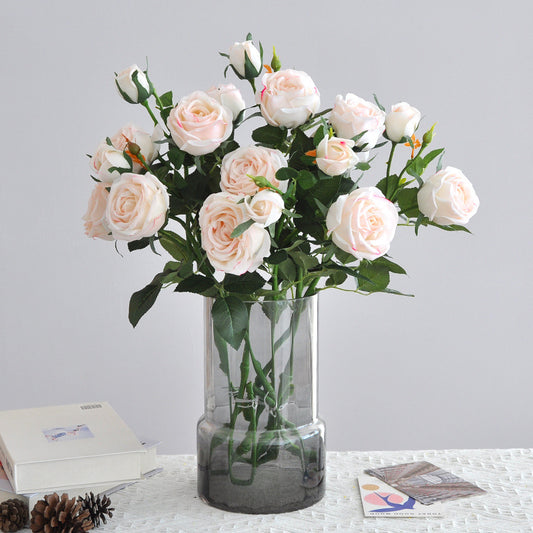 Lifelike Moisturizing Rose Flower Arrangement for Home Décor - Elegant Silk Floral Display with 3 Stunning Rose Heads - Ideal for Living Room and Special Events