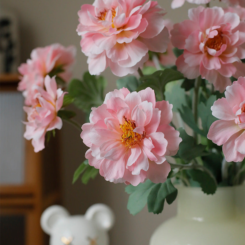 Quality Single Stem Artificial Peony & Flower Arrangement - Perfect for Weddings, Home Decor, and Sample Room Decoration with 3-Headed Peony and Chrysanthemum