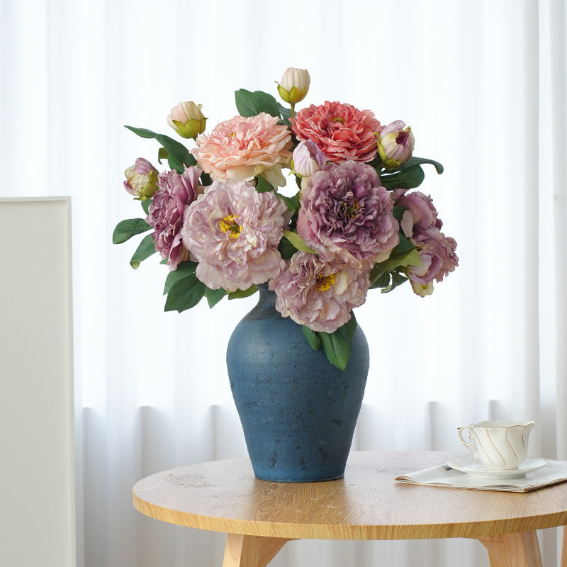 Elegant European-Style Home Décor: Realistic Artificial Peony Flowers with Two Elegant Heads for Living Room and Entryway Display