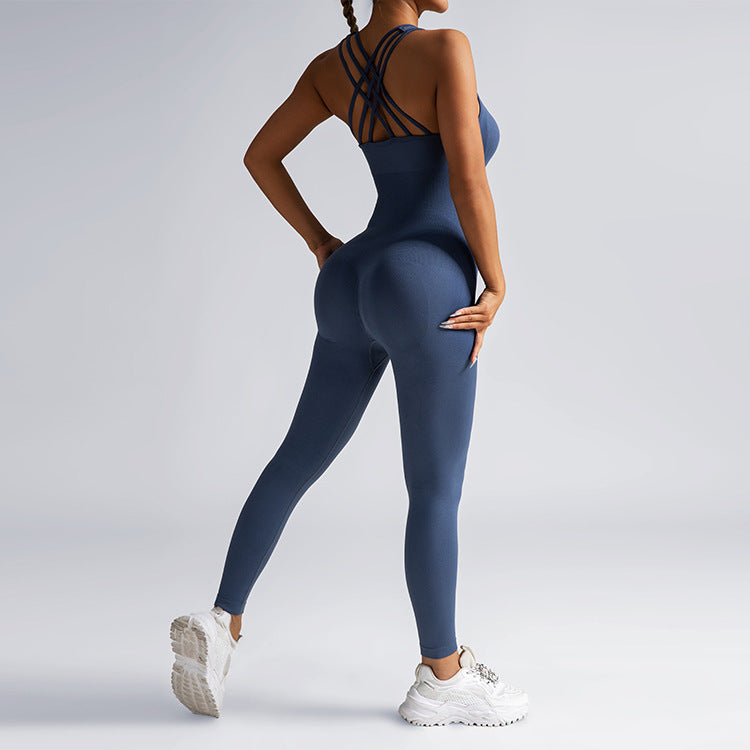 Seamless Cross Back Yoga Jumpsuit for Women Flattering Peach Butt Design for Workouts Fitness Activewear