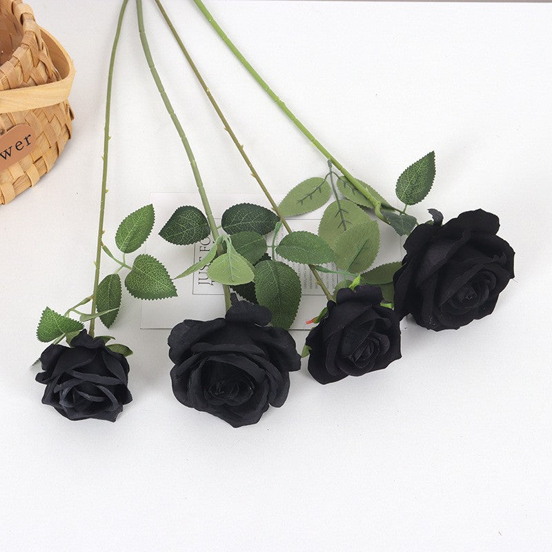 Dark Elegance: Faux Black Rose for Halloween Decor - Stunning Artificial Flowers for Spooky Celebrations and Elegant Arrangements