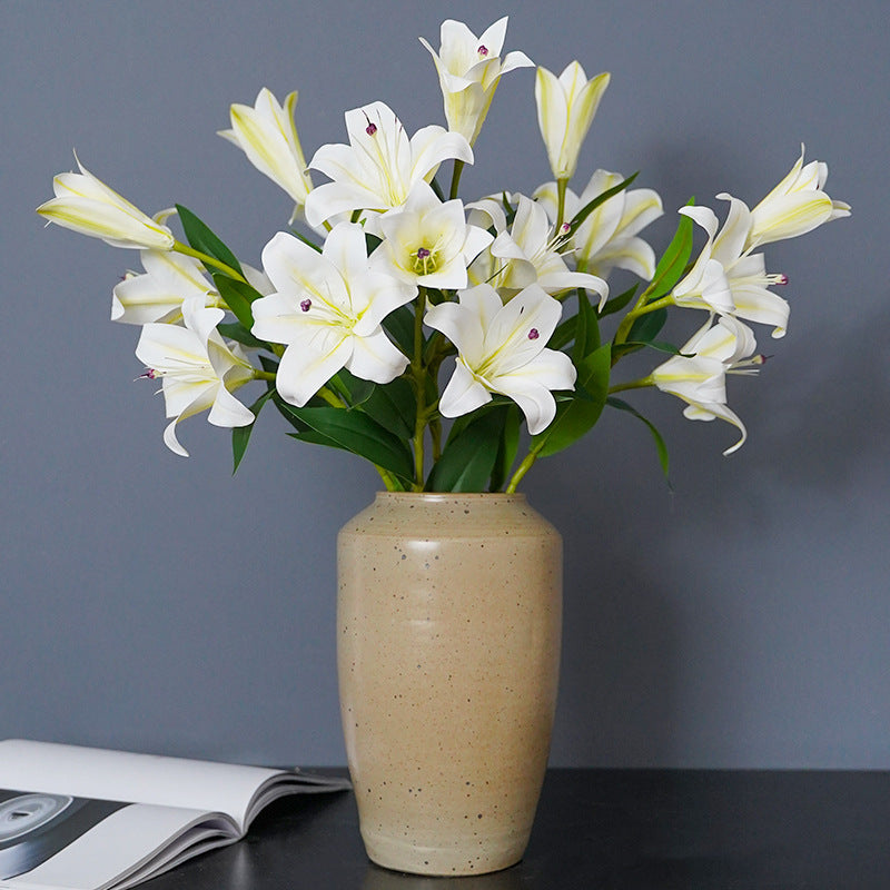 3D Artificial Lilies - Luxurious Home Décor, Elegant 3-Stem Floral Arrangement for Weddings and Celebrations