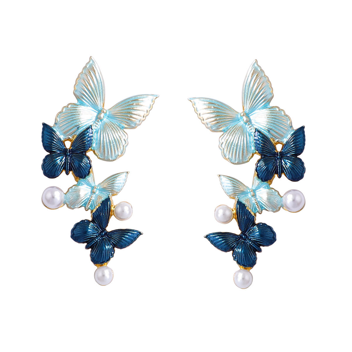 Chic Minimalist Alloy Thin-Coated Color Block Faux Pearl Butterfly Stud Earrings - Elegant Everyday Jewelry for Women