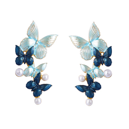 Chic Minimalist Alloy Thin-Coated Color Block Faux Pearl Butterfly Stud Earrings - Elegant Everyday Jewelry for Women