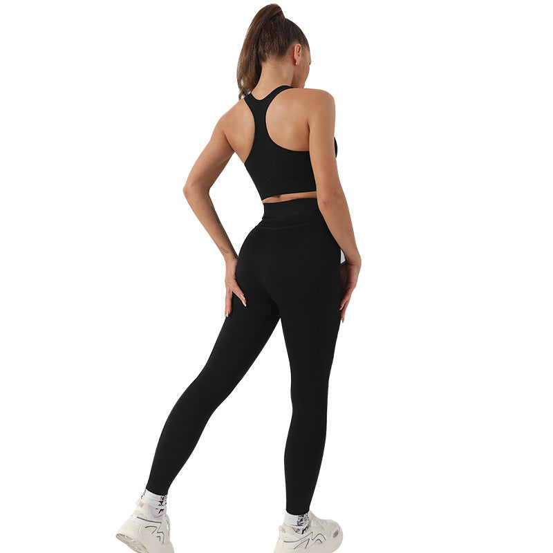 Women's Yoga Set with Zip Up Tank Top Supportive Sports Bra and High Waisted Yoga Pants for Comfort and Style