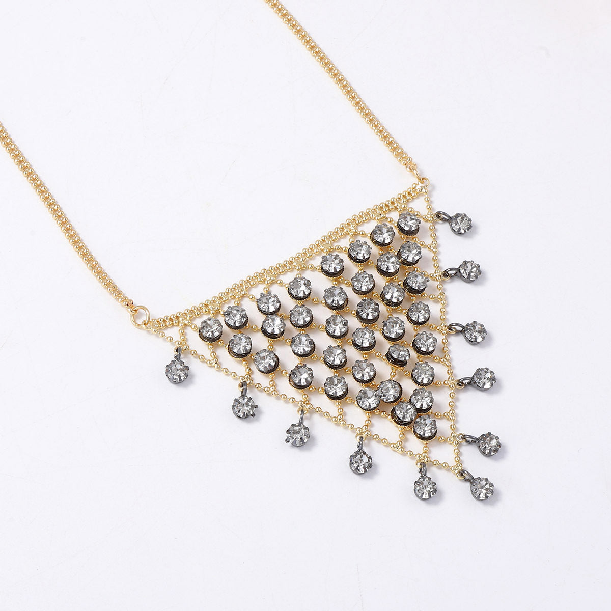 Chic Bohemian Delicate Luxury Triangle Tassel Mesh Zirconia Stone Pendant Necklace - Perfect for Sweaters and Everyday Wear