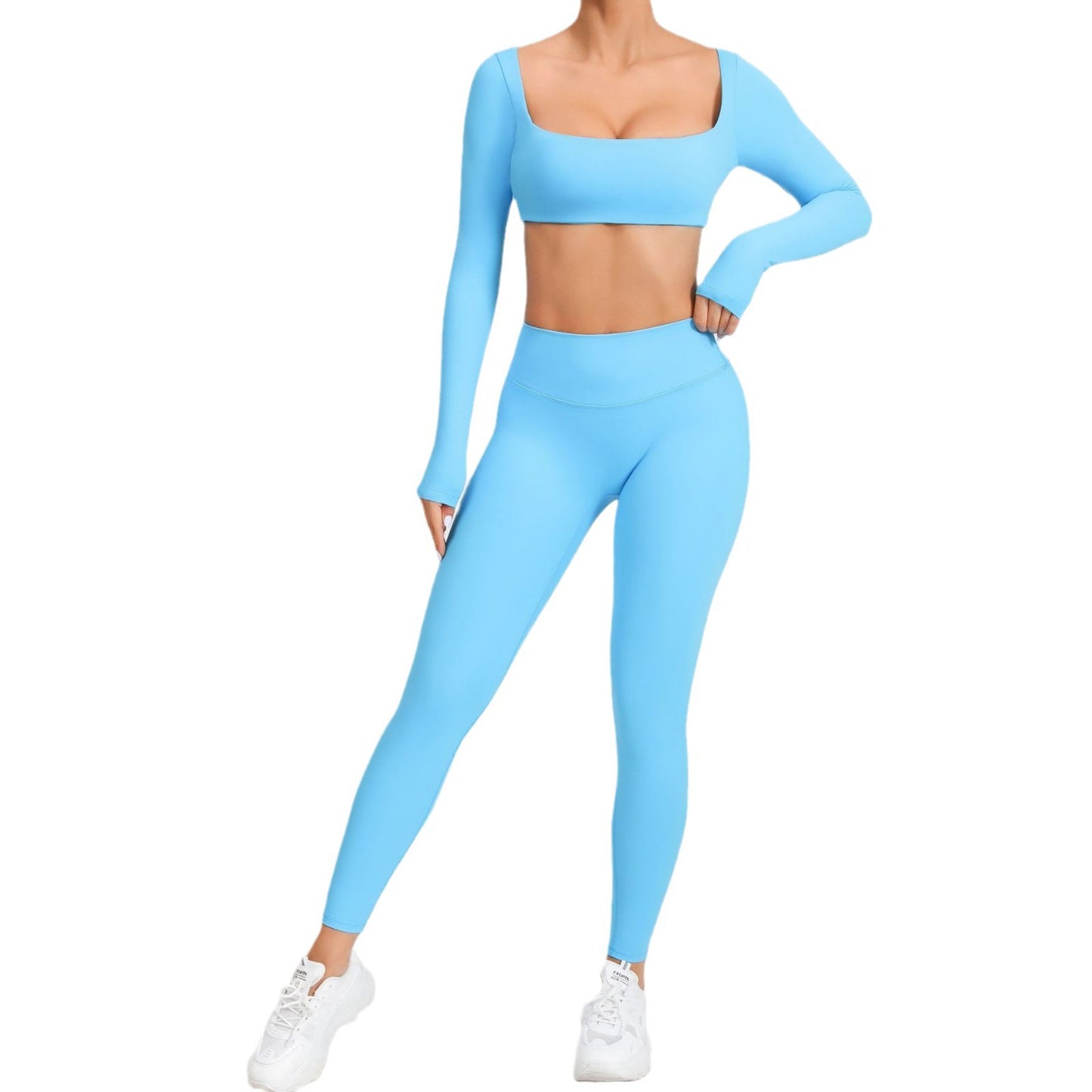 Winter Compression Square Neck Yoga Set Two Piece Activewear for Outdoor Running and Quick Dry Fitness with Long Sleeve Top and High Performance Leggings