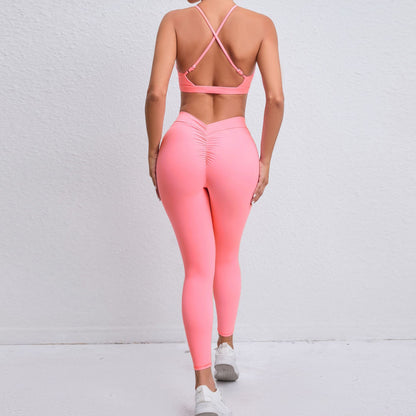 Yoga Outfit with Cross Back Design Breathable and Quick Dry 2 Piece Workout Set for Running and Gym Sessions