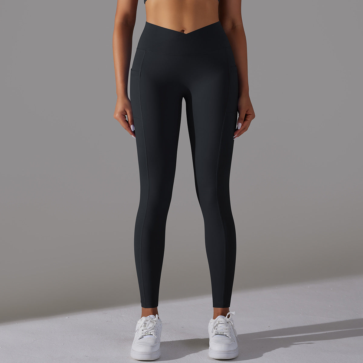 High Waisted Cross Back Yoga Pants with Double Side Pockets Peach Lift Leggings for Maximum Comfort Breathability for Cycling Gym Everyday Wear