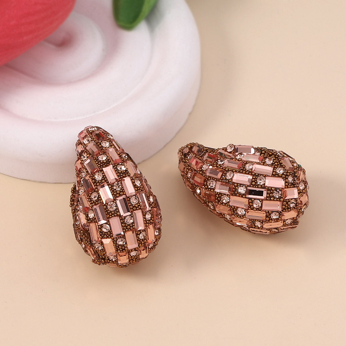Trendy Droplet Gradient Colored Glass Ear Studs with Full Sparkling Crystals - Chic, Versatile, and Elegant Jewelry for Every Occasion