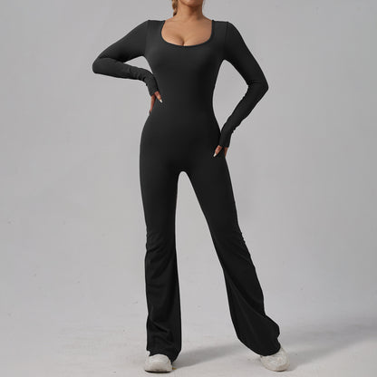 Long Sleeve Women's Slim Fit Yoga Bodysuit with Beautiful Back Design for Peach Butt and Pilates Workout