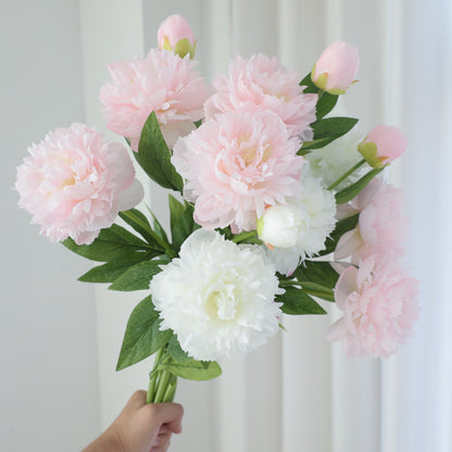 Elegant European-Inspired Single Stem 3-Head Peony Faux Floral Arrangement for Home and Outdoor Décor, Perfect for Event Styling and Photography