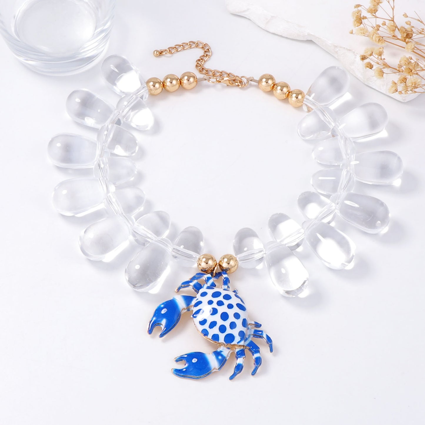 Exaggerated Alloy Sea Star and Crab Pendant Necklace for Women - Beachy Chic Ocean-Inspired Style with Vibrant Print and Spray Finish - Perfect for Vacation or Casual Outings
