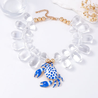 Exaggerated Alloy Sea Star and Crab Pendant Necklace for Women - Beachy Chic Ocean-Inspired Style with Vibrant Print and Spray Finish - Perfect for Vacation or Casual Outings