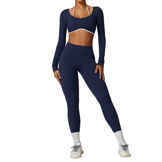 Spring Color Block Yoga Set for Women Versatile Activewear with Back Design for Comfort and Performance