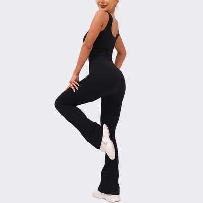 High Elastic Body Shaping Yoga Jumpsuit with Tummy Control and Butt Lift Wide Leg Bodysuit for Comfort and Performance