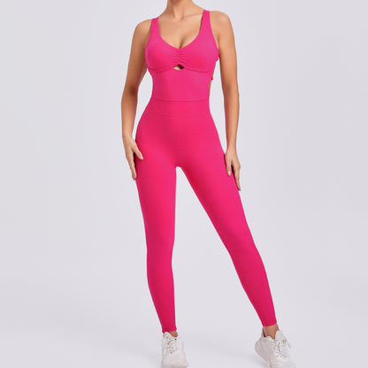 Adjustable Double Buckle Women's Yoga Jumpsuit with Built in Bra Open Back for Fitness Gym and Activewear Style 21320