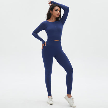 Seamless Knitted Solid Color High Stretch Yoga Outfit Set 2 Piece Women's Sportswear for Running and Fitness