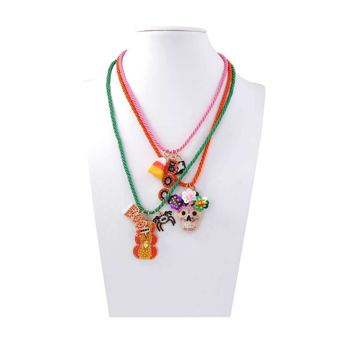Unique Halloween-Inspired Multi-Layer Alloy Skull and Pumpkin Letter Pendant Necklace – Perfect for Spooky Fashion Enthusiasts