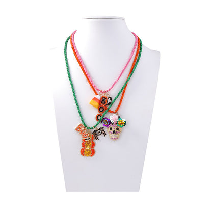 Unique Halloween-Inspired Multi-Layer Alloy Skull and Pumpkin Letter Pendant Necklace – Perfect for Spooky Fashion Enthusiasts
