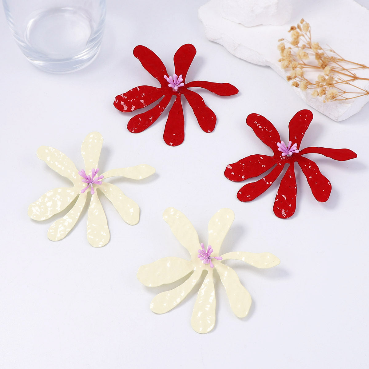 Stylish Personalized Metal Drop Oil Exaggerated Floral Stud Earrings – Versatile Everyday Accessories for a Chic Vacation Look