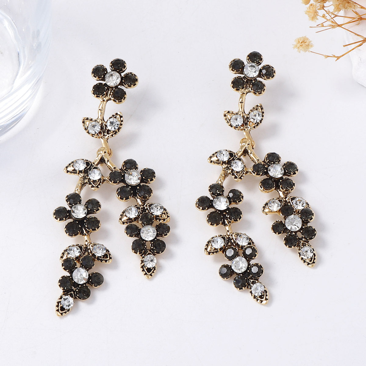 Elegant  Alloy Crystal Cascade Floral Earrings – Exquisite Branch and Leaf Design Perfect for Formal Events and Evening Dinners