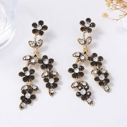 Elegant  Alloy Crystal Cascade Floral Earrings – Exquisite Branch and Leaf Design Perfect for Formal Events and Evening Dinners