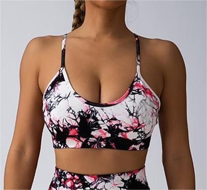 Seamless Adjustable Tie Dye Sports Bra and Legging Set with Built in Chest Pads for Running Gym Workouts and Butt Enhancing Comfort