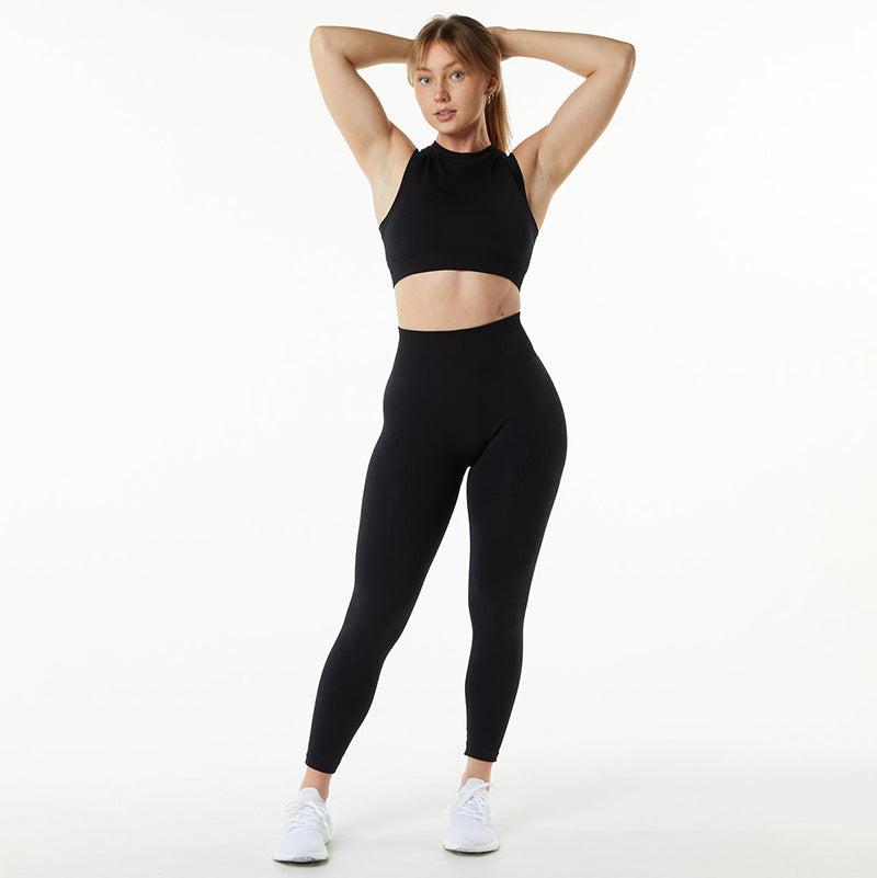 High Waisted Moisture Wicking Yoga Outfit Set Tank Top and Long Pants for Comfort and Support