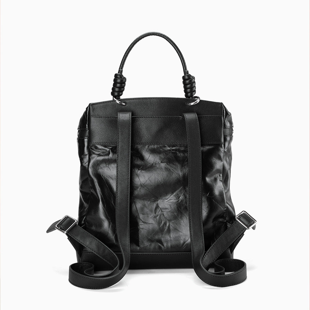 Grain Leather Hand Gripped Textured Double Shoulder Bag Fashionable Everyday Backpack with Large Capacity
